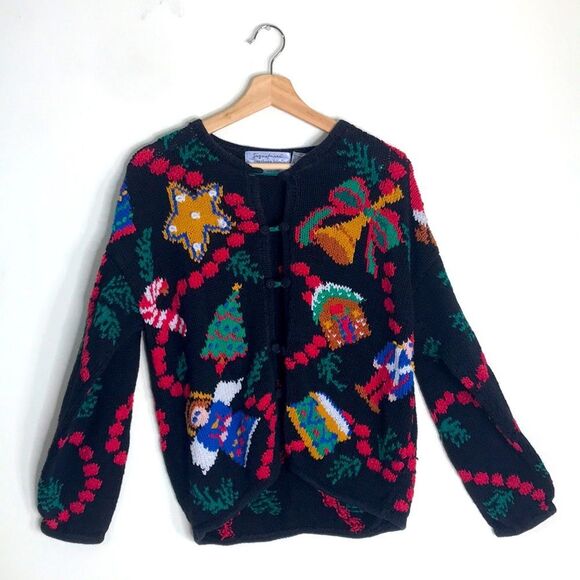 Vintage northern isles ladies Hand-knit Christmas holiday Cardigan signature L - Picture 1 of 14